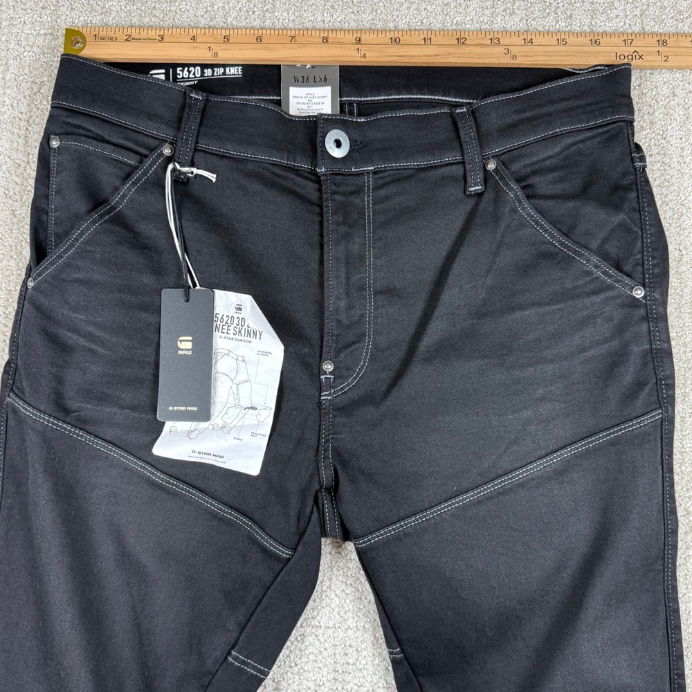 NEW G-Star Raw Men 36x36 (Fits 34x36) Black 5620 3D Zip Knee Skinny Elwood Jeans - Picture 10 of 13